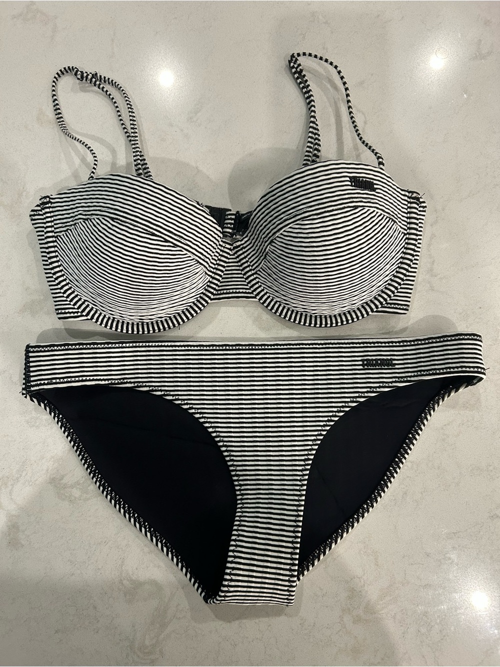 triangl swimwear Black & White Striped Bikini Set Top is Small++